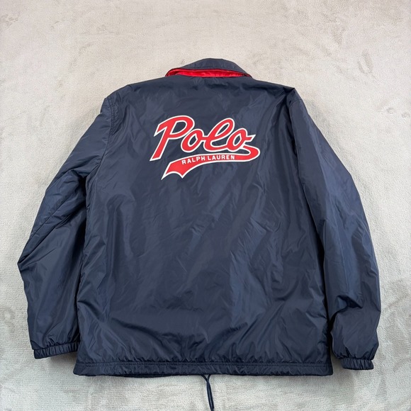 Polo Ralph Lauren Coaches Jacket Men Large Navy Snap Windbreaker SpellOut NWOT